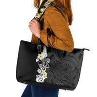 Black Samoa Tattoo Leather Tote Bag Plumeria Samoan Ocean Tatau Pattern LT14 Black - Polynesian Pride