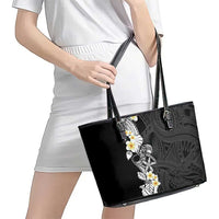 Black Samoa Tattoo Leather Tote Bag Plumeria Samoan Ocean Tatau Pattern LT14 - Polynesian Pride