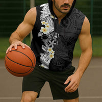 Black Samoa Tattoo Sleeveless Zip Hoodie Plumeria Samoan Ocean Tatau Pattern - Polynesian Pride
