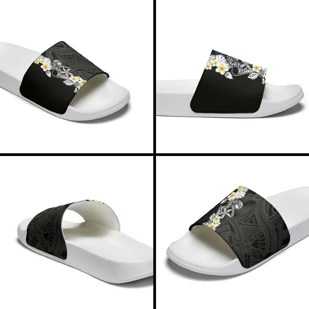 Black Samoa Tattoo Slide Sandals Plumeria Samoan Ocean Tatau Pattern - Polynesian Pride