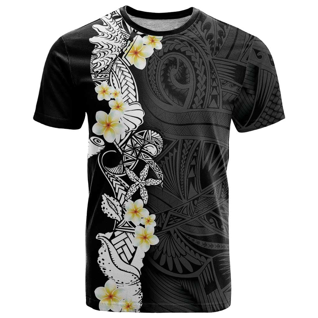 Black Samoa Tattoo T Shirt Plumeria Samoan Ocean Tatau Pattern LT14 Black - Polynesian Pride