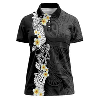 Black Samoa Tattoo Women Polo Shirt Plumeria Samoan Ocean Tatau Pattern LT14 Female Black - Polynesian Pride
