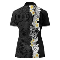Black Samoa Tattoo Women Polo Shirt Plumeria Samoan Ocean Tatau Pattern LT14 - Polynesian Pride