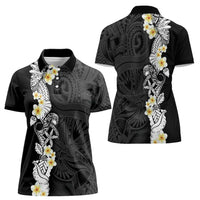 Black Samoa Tattoo Women Polo Shirt Plumeria Samoan Ocean Tatau Pattern LT14 - Polynesian Pride