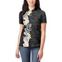 Black Samoa Tattoo Women Polo Shirt Plumeria Samoan Ocean Tatau Pattern LT14 - Polynesian Pride