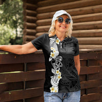 Black Samoa Tattoo Women Polo Shirt Plumeria Samoan Ocean Tatau Pattern LT14 - Polynesian Pride