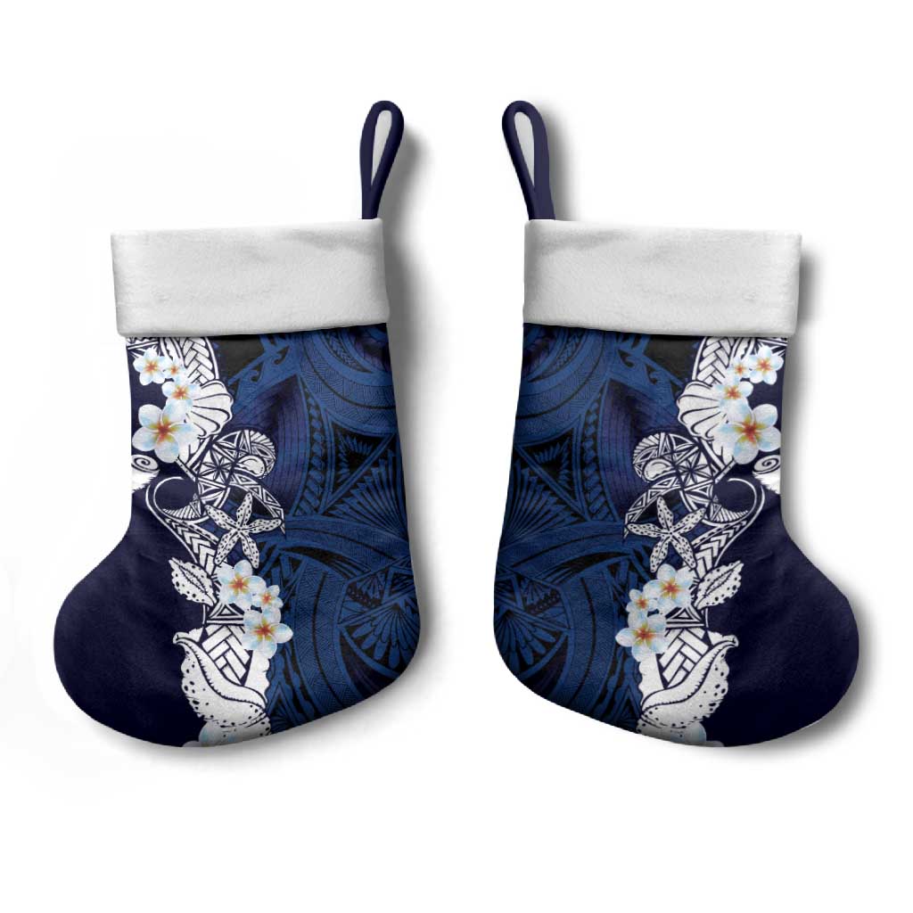 Blue Samoa Tattoo Christmas Stocking Plumeria Samoan Ocean Tatau Pattern LT14 - Polynesian Pride