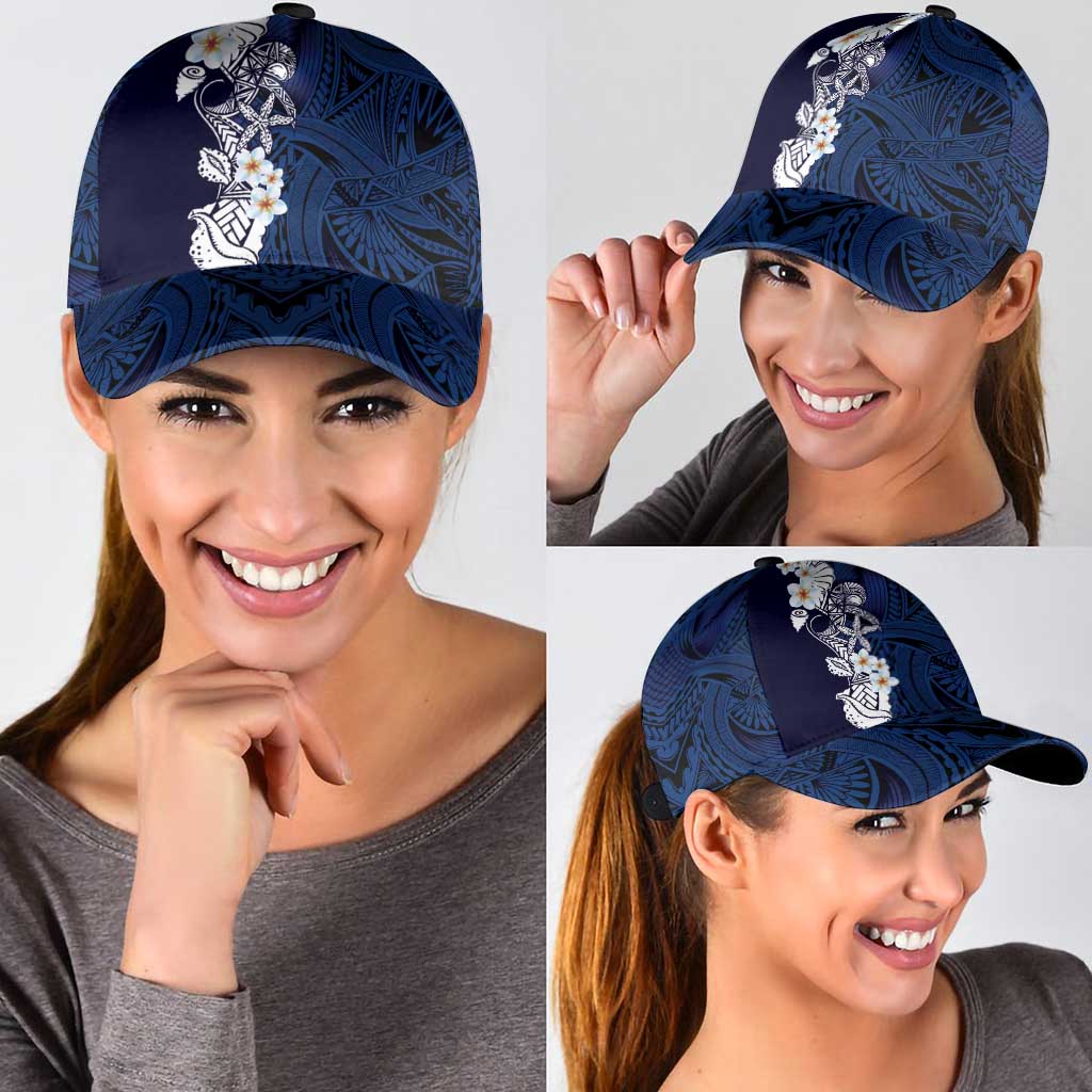Blue Samoa Tattoo Classic Cap Plumeria Samoan Ocean Tatau Pattern - Polynesian Pride