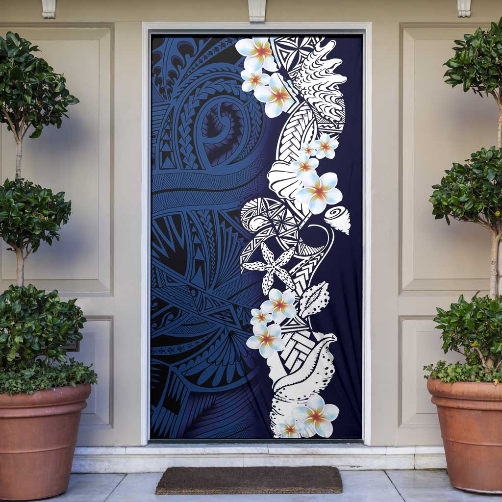 Blue Samoa Tattoo Door Cover Plumeria Samoan Ocean Tatau Pattern LT14 Blue - Polynesian Pride