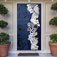 Blue Samoa Tattoo Door Cover Plumeria Samoan Ocean Tatau Pattern LT14 Blue - Polynesian Pride