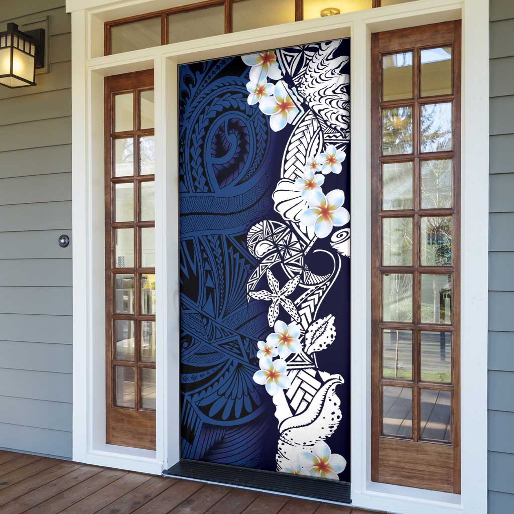 Blue Samoa Tattoo Door Cover Plumeria Samoan Ocean Tatau Pattern LT14 - Polynesian Pride