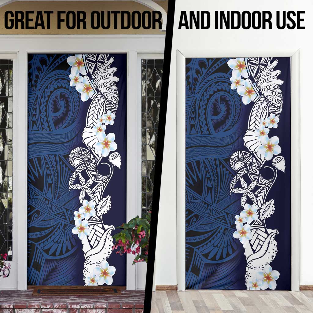 Blue Samoa Tattoo Door Cover Plumeria Samoan Ocean Tatau Pattern LT14 - Polynesian Pride