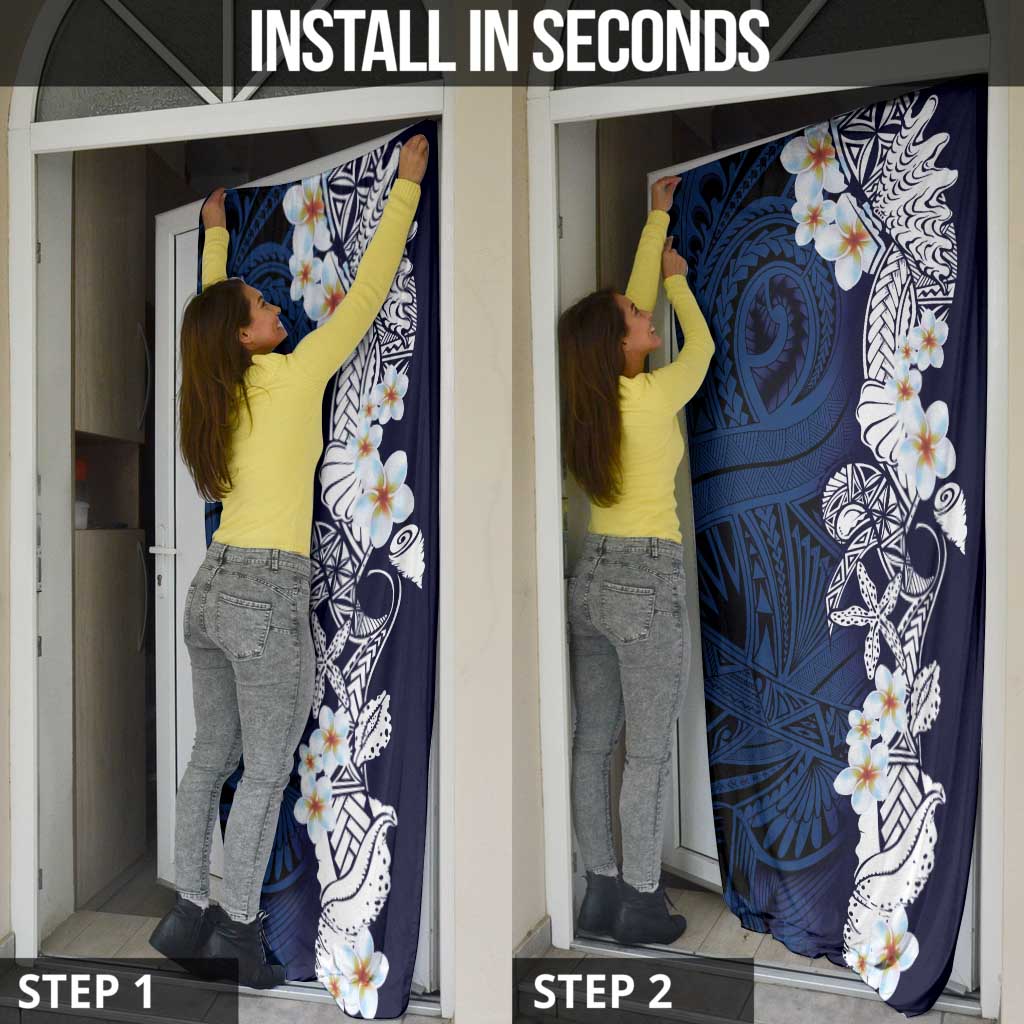 Blue Samoa Tattoo Door Cover Plumeria Samoan Ocean Tatau Pattern LT14 - Polynesian Pride
