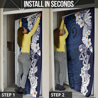 Blue Samoa Tattoo Door Cover Plumeria Samoan Ocean Tatau Pattern LT14 - Polynesian Pride