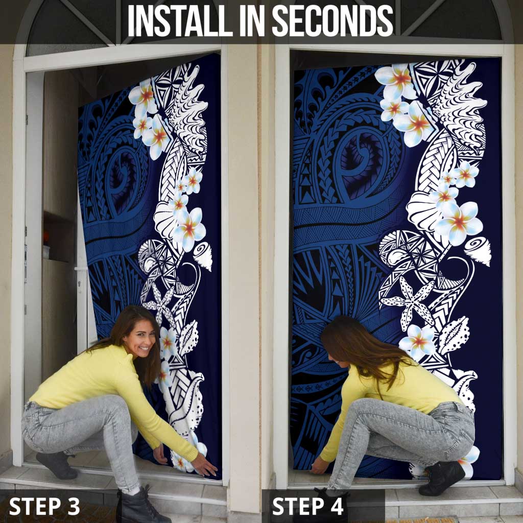 Blue Samoa Tattoo Door Cover Plumeria Samoan Ocean Tatau Pattern LT14 - Polynesian Pride