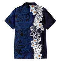 Blue Samoa Tattoo Family Matching Off Shoulder Short Dress and Hawaiian Shirt Plumeria Samoan Ocean Tatau Pattern LT14 - Polynesian Pride
