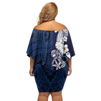Blue Samoa Tattoo Family Matching Off Shoulder Short Dress and Hawaiian Shirt Plumeria Samoan Ocean Tatau Pattern LT14 - Polynesian Pride