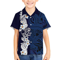 Blue Samoa Tattoo Family Matching Off Shoulder Short Dress and Hawaiian Shirt Plumeria Samoan Ocean Tatau Pattern LT14 Son's Shirt Blue - Polynesian Pride