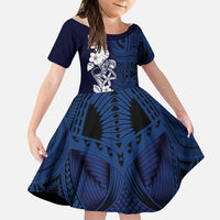 Blue Samoa Tattoo Family Matching Puletasi and Hawaiian Shirt Plumeria Samoan Ocean Tatau Pattern LT14 Daughter's Dress Blue - Polynesian Pride