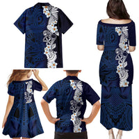 Blue Samoa Tattoo Family Matching Puletasi and Hawaiian Shirt Plumeria Samoan Ocean Tatau Pattern LT14 - Polynesian Pride