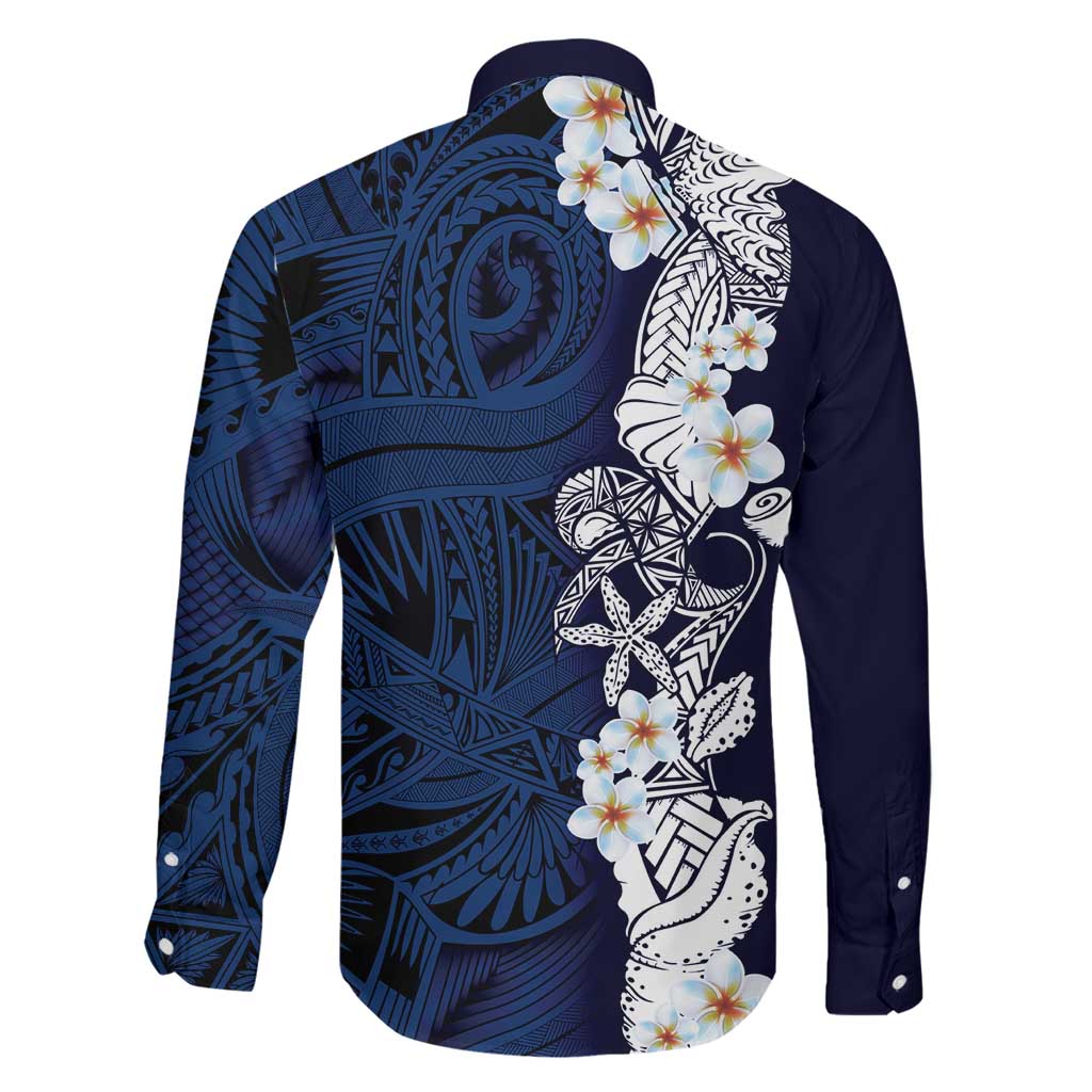 Blue Samoa Tattoo Family Matching Short Sleeve Bodycon Dress and Hawaiian Shirt Plumeria Samoan Ocean Tatau Pattern LT14 - Polynesian Pride