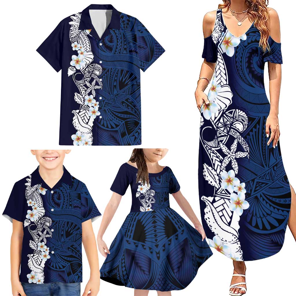 Blue Samoa Tattoo Family Matching Summer Maxi Dress and Hawaiian Shirt Plumeria Samoan Ocean Tatau Pattern LT14 - Polynesian Pride