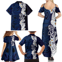 Blue Samoa Tattoo Family Matching Summer Maxi Dress and Hawaiian Shirt Plumeria Samoan Ocean Tatau Pattern LT14 - Polynesian Pride