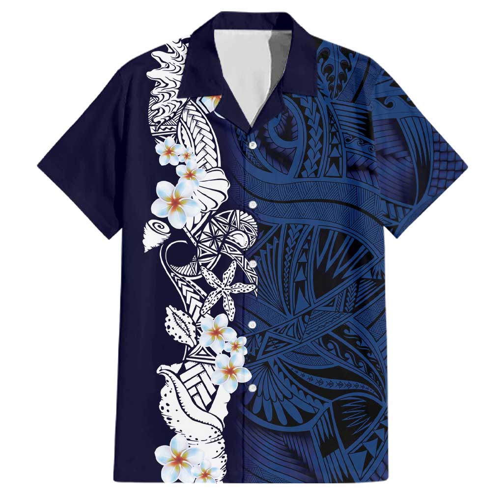 Blue Samoa Tattoo Family Matching Summer Maxi Dress and Hawaiian Shirt Plumeria Samoan Ocean Tatau Pattern LT14 Dad's Shirt - Short Sleeve Blue - Polynesian Pride