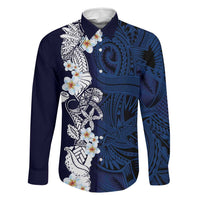 Blue Samoa Tattoo Family Matching Summer Maxi Dress and Hawaiian Shirt Plumeria Samoan Ocean Tatau Pattern LT14 Dad's Shirt - Long Sleeve Blue - Polynesian Pride
