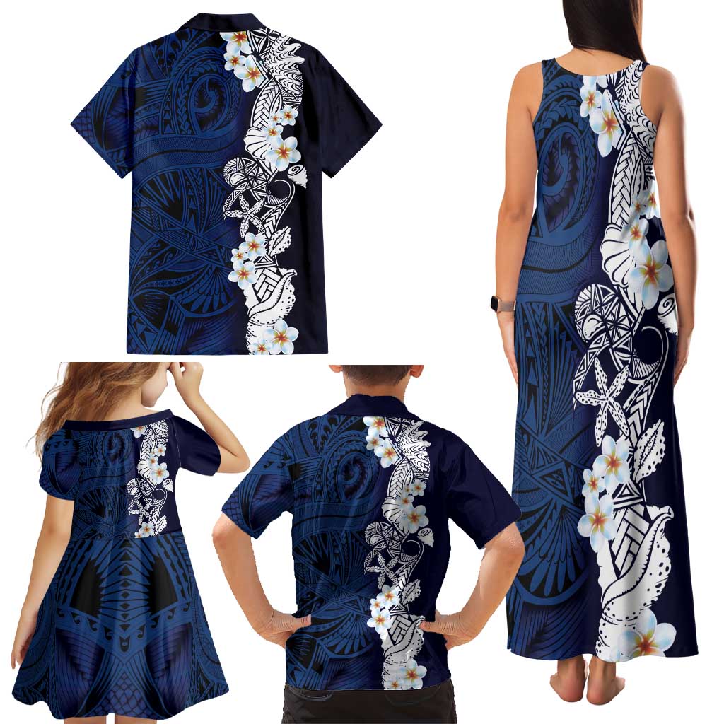 Blue Samoa Tattoo Family Matching Tank Maxi Dress and Hawaiian Shirt Plumeria Samoan Ocean Tatau Pattern LT14 - Polynesian Pride