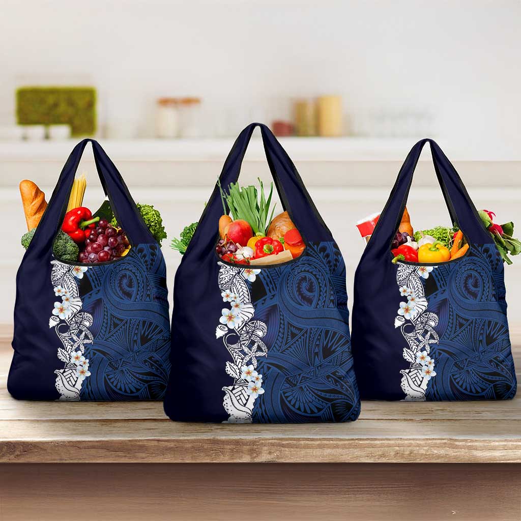 Blue Samoa Tattoo Grocery Bag Plumeria Samoan Ocean Tatau Pattern - Polynesian Pride
