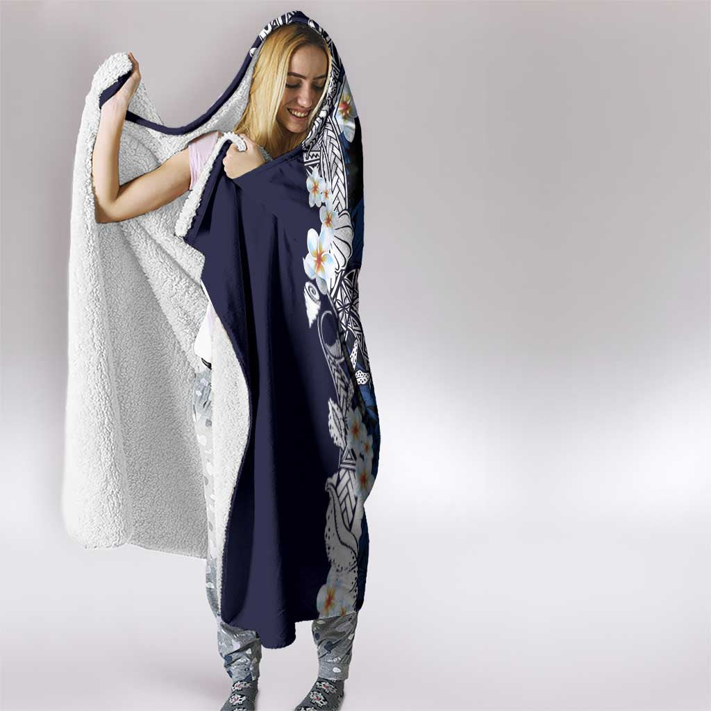 Blue Samoa Tattoo Hooded Blanket Plumeria Samoan Ocean Tatau Pattern - Polynesian Pride