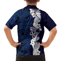 Blue Samoa Tattoo Kid Hawaiian Shirt Plumeria Samoan Ocean Tatau Pattern - Polynesian Pride