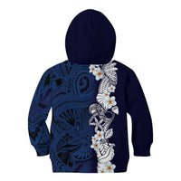 Blue Samoa Tattoo Kid Hoodie Plumeria Samoan Ocean Tatau Pattern - Polynesian Pride