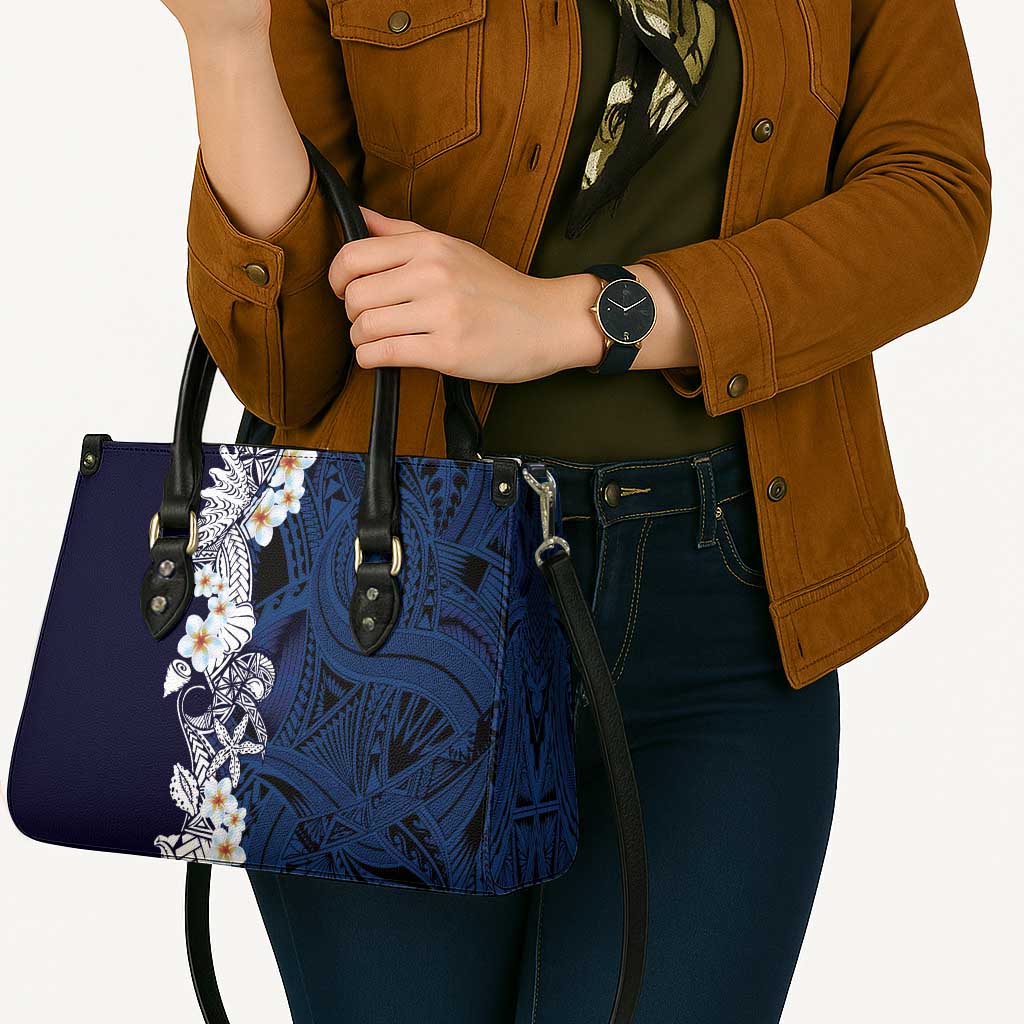 Blue Samoa Tattoo Leather Bag Plumeria Samoan Ocean Tatau Pattern - Polynesian Pride