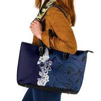 Blue Samoa Tattoo Leather Tote Bag Plumeria Samoan Ocean Tatau Pattern LT14 Blue - Polynesian Pride