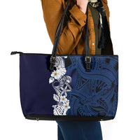 Blue Samoa Tattoo Leather Tote Bag Plumeria Samoan Ocean Tatau Pattern LT14 - Polynesian Pride