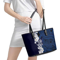 Blue Samoa Tattoo Leather Tote Bag Plumeria Samoan Ocean Tatau Pattern LT14 - Polynesian Pride