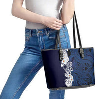 Blue Samoa Tattoo Leather Tote Bag Plumeria Samoan Ocean Tatau Pattern LT14 - Polynesian Pride