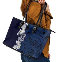 Blue Samoa Tattoo Leather Tote Bag Plumeria Samoan Ocean Tatau Pattern LT14 - Polynesian Pride