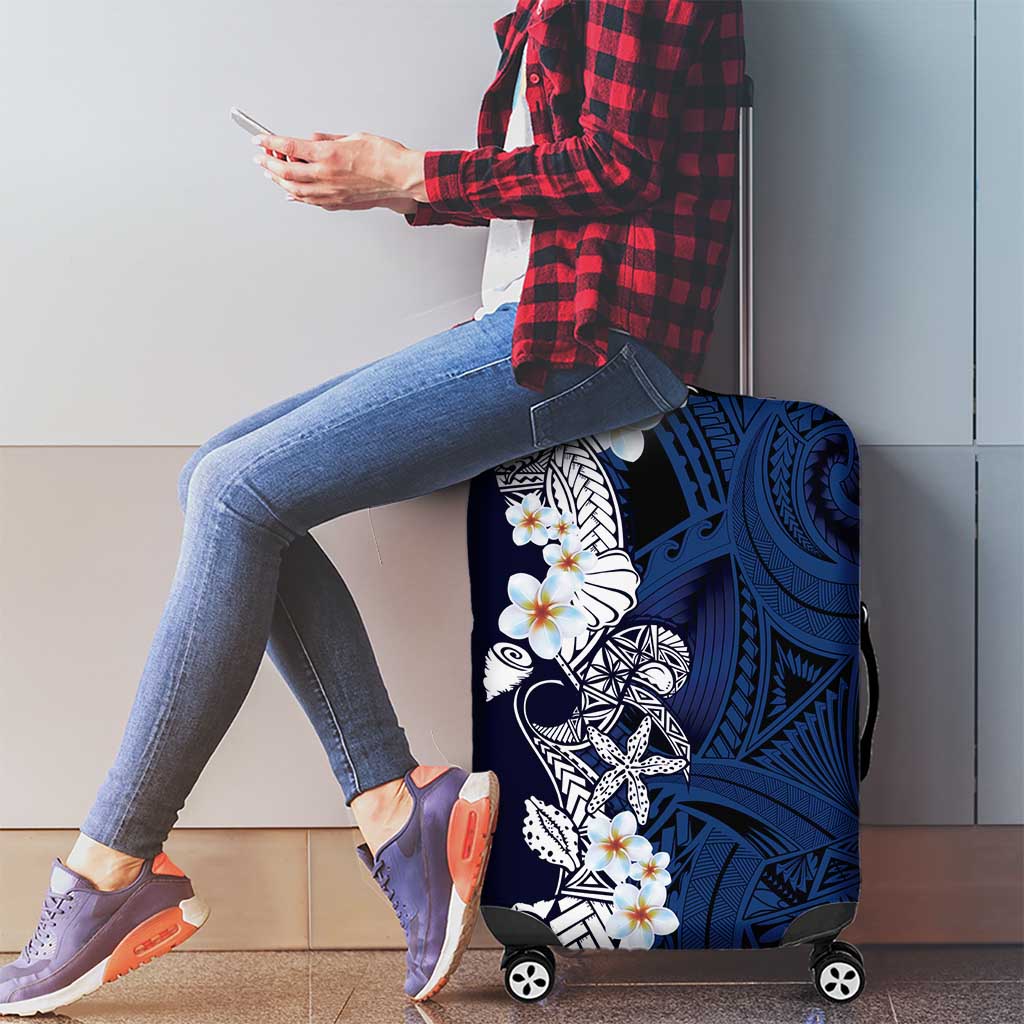Blue Samoa Tattoo Luggage Cover Plumeria Samoan Ocean Tatau Pattern - Polynesian Pride