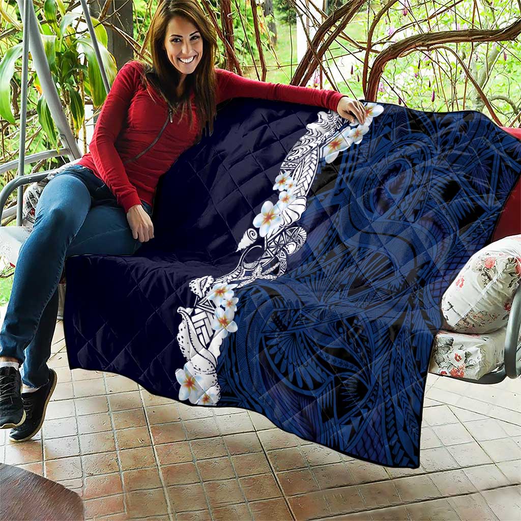 Blue Samoa Tattoo Quilt Plumeria Samoan Ocean Tatau Pattern - Polynesian Pride