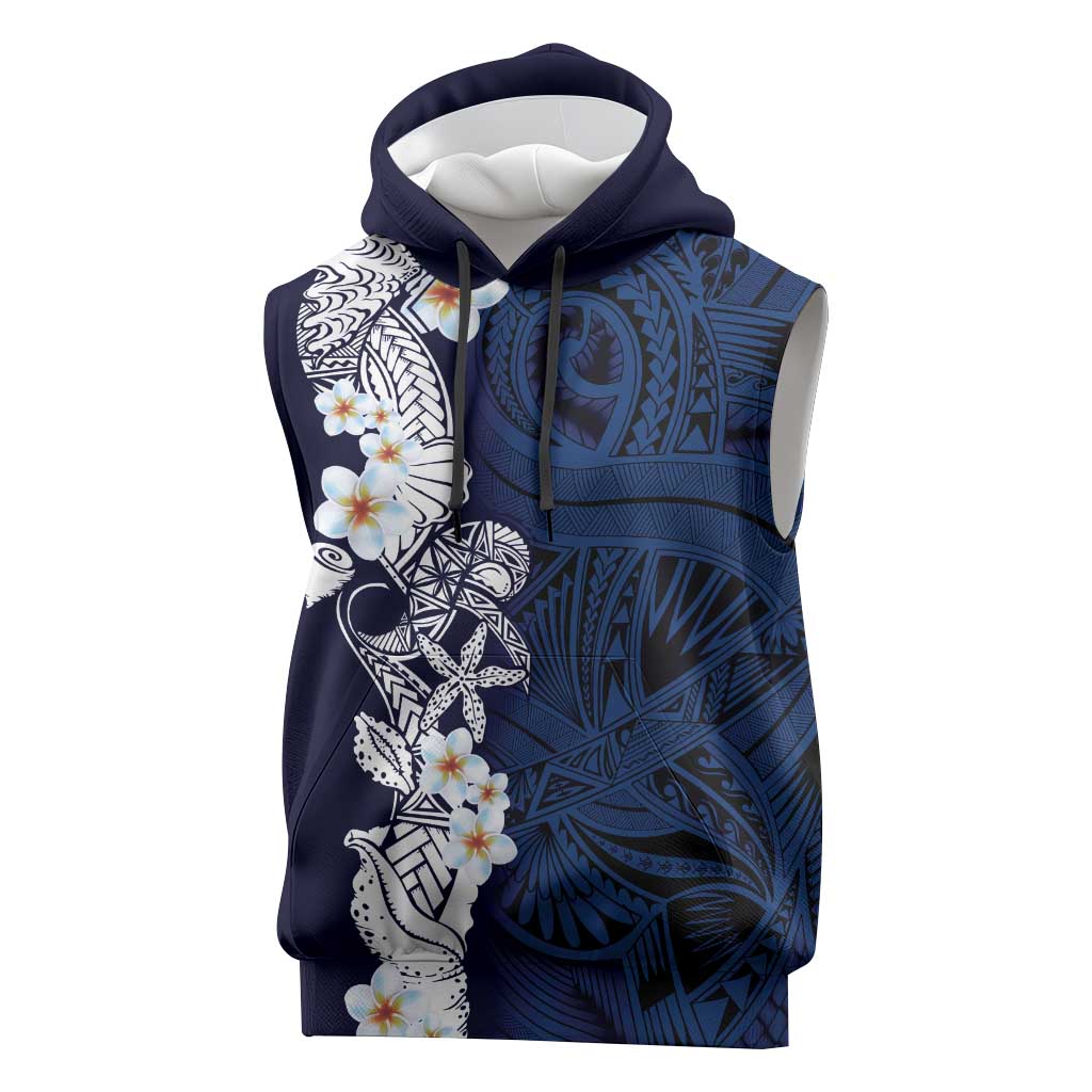 Blue Samoa Tattoo Sleeveless Hoodie Plumeria Samoan Ocean Tatau Pattern LT14 Blue - Polynesian Pride