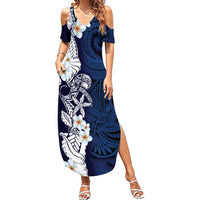Blue Samoa Tattoo Summer Maxi Dress Plumeria Samoan Ocean Tatau Pattern - Polynesian Pride