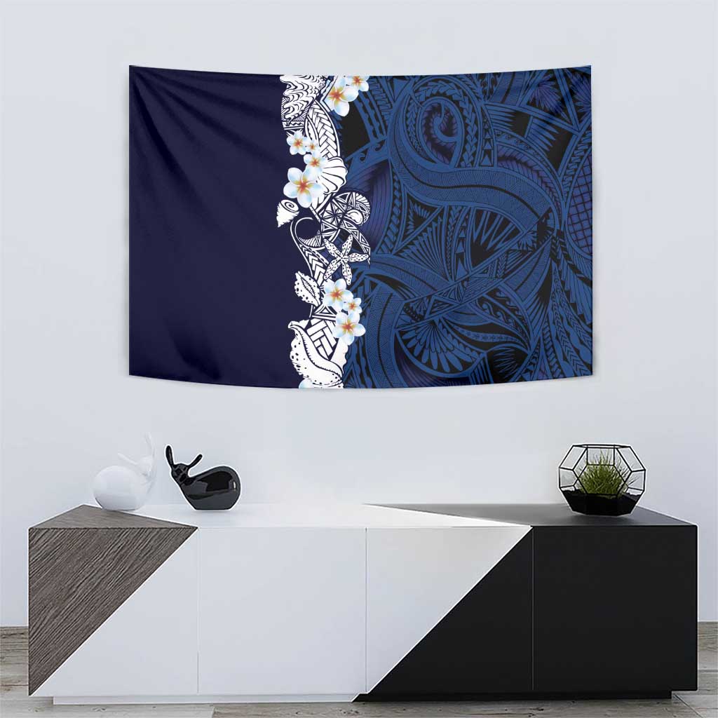 Blue Samoa Tattoo Tapestry Plumeria Samoan Ocean Tatau Pattern - Polynesian Pride