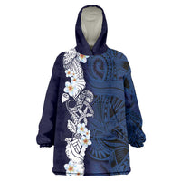 Blue Samoa Tattoo Wearable Blanket Hoodie Plumeria Samoan Ocean Tatau Pattern LT14 One Size Blue - Polynesian Pride