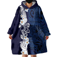Blue Samoa Tattoo Wearable Blanket Hoodie Plumeria Samoan Ocean Tatau Pattern LT14 - Polynesian Pride