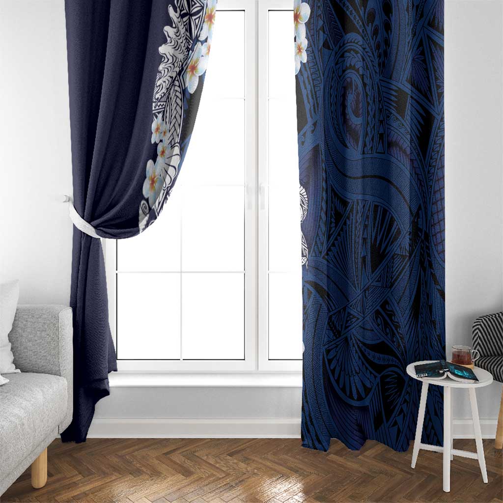 Blue Samoa Tattoo Window Curtain Plumeria Samoan Ocean Tatau Pattern - Polynesian Pride