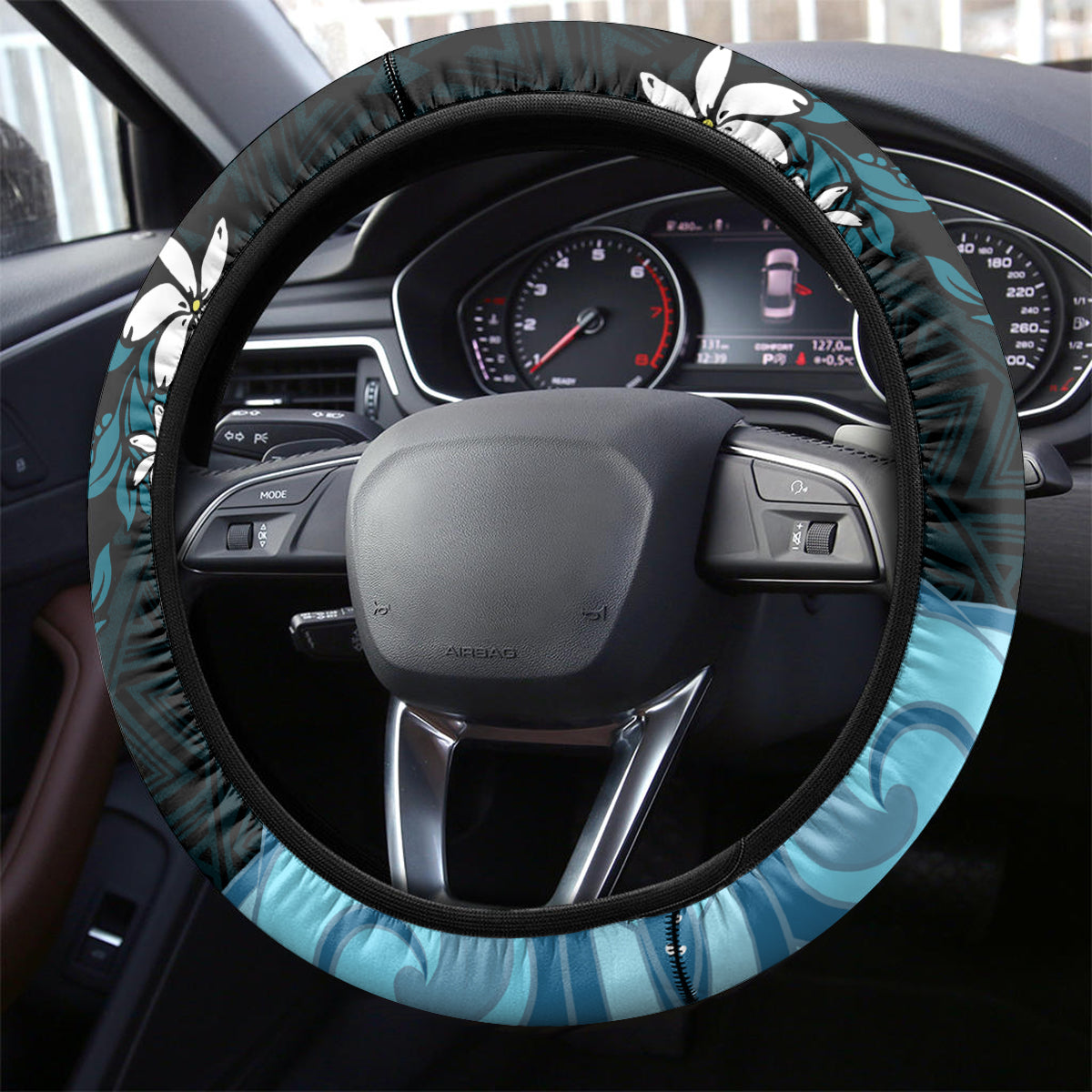 Ia Orana Tahiti Steering Wheel Cover Tahitian Girl With Tiare Apetahi Blue Version LT14 - Polynesian Pride