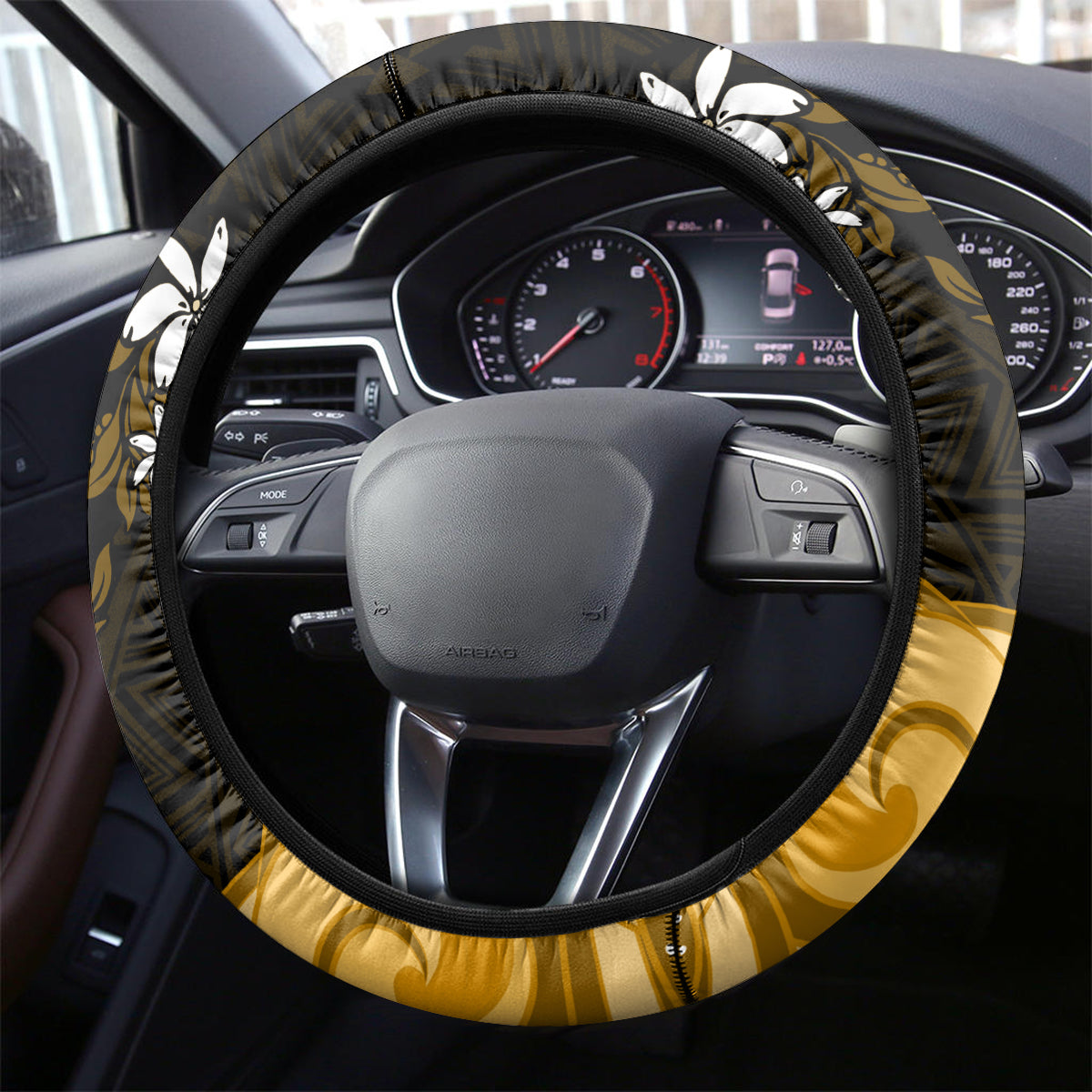 Ia Orana Tahiti Steering Wheel Cover Tahitian Girl With Tiare Apetahi Gold Version LT14 - Polynesian Pride